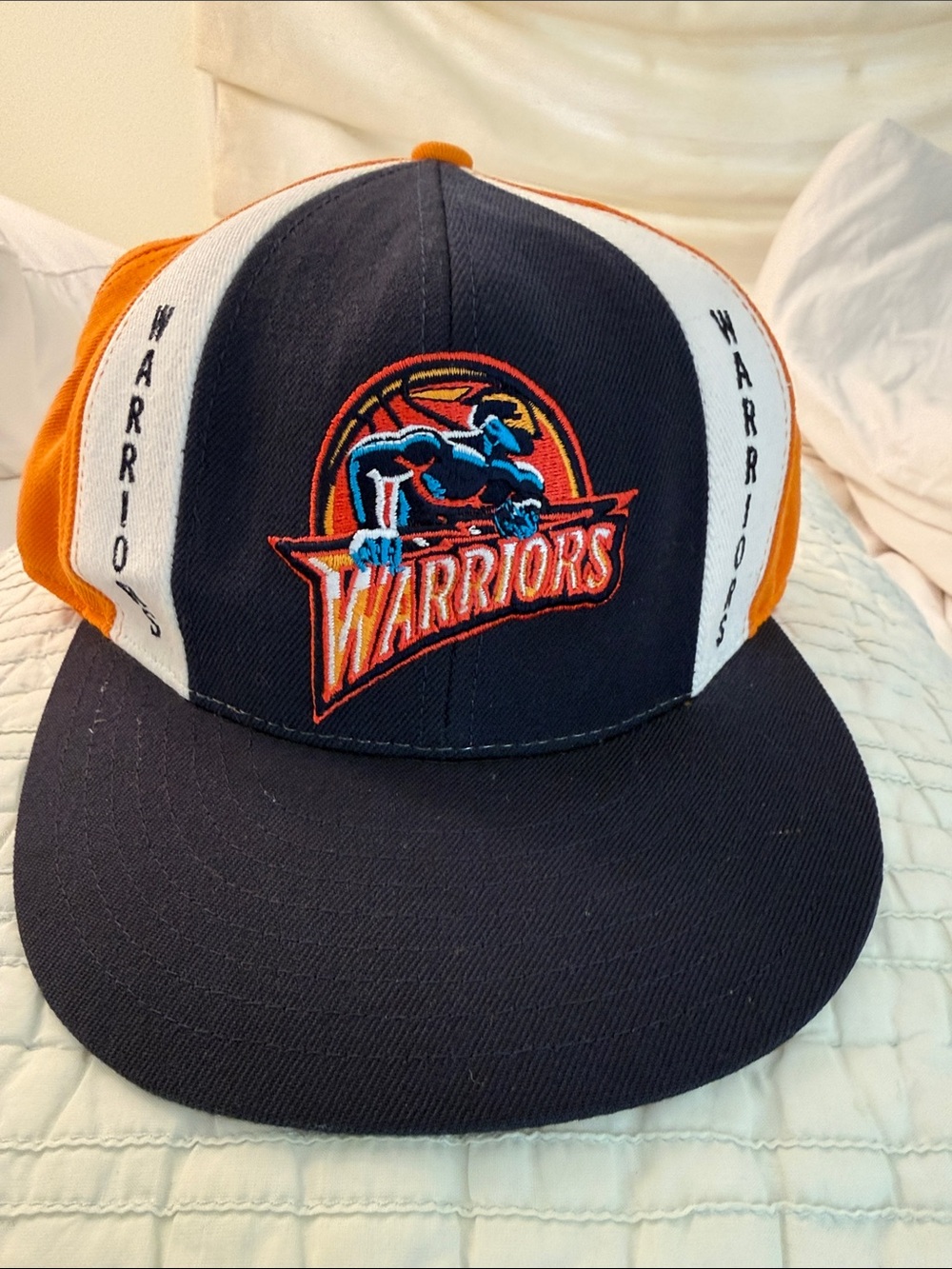 Warriors Kids Snapback Hat in Navy, Orange & White